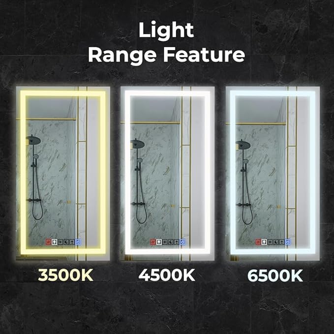 Fab Glass and Mirror LED Mirror 48x30 Inches, Led Bathroom Mirror with Lights Front and Backlit Anti-Fog Memory Brightness, Three Color Options Frameless Wall Mounted Bathroom Vanity Mirrors