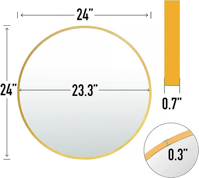 24" Round Mirror Circle Wall Mounted Hanging or Against Wall Metal Frame Dressing Make-up Mirrors for Entryway Bedroom Bathroom Living Room 24 inch Gold