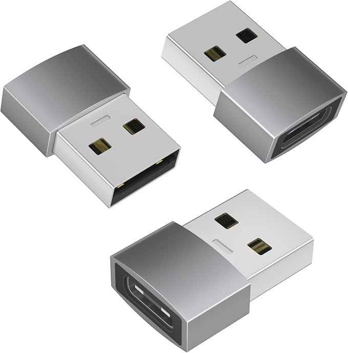 USB to USB C Adapter 3Pack, USB C Female to USB A Male Converter, Fast Charge & High-Speed Data Transfer Compatible with iPhone 17 16 15 Pro, Samsung Galaxy S24, iPad, MacBook Pro
