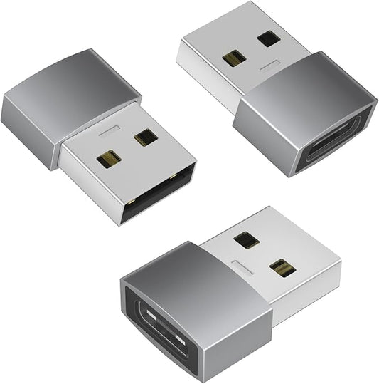 USB to USB C Adapter 3Pack, USB C Female to USB A Male Converter, Fast Charge & High-Speed Data Transfer Compatible with iPhone 17 16 15 Pro, Samsung Galaxy S24, iPad, MacBook Pro