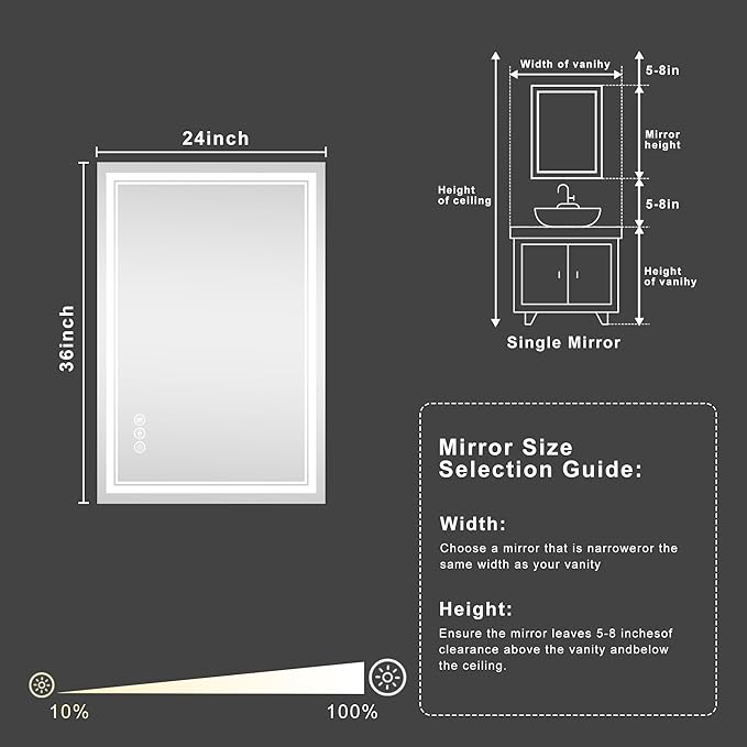 36''x24'' Lighted Mirrors for Bathroom Wall Backlit + Front Lit, Rectangular LED Bathroom Mirror Frameless with Lights Anti Fog, Dimmable, 3 Colors,Tempered Glass, Shatter-Proof (Color 1,)