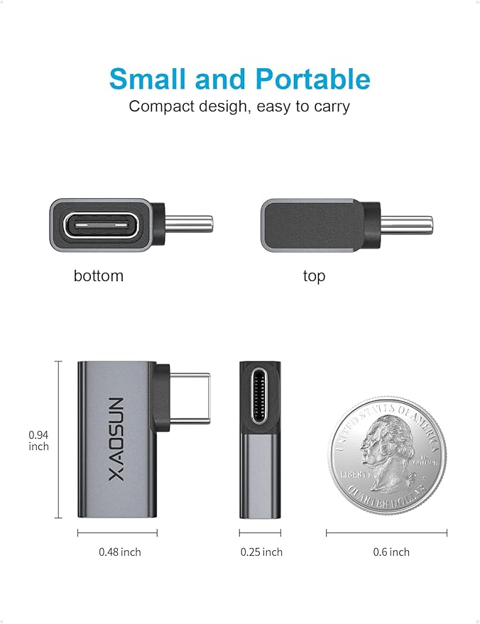 XAOSUN Right Angle USB C Adapter, 90 Degree USB C to C, Thunderbolt 4 for MacBook, Tablet, Docks, Steam Deck (2 Pack)
