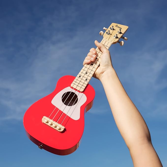 Loog Wood Soprano Ukulele for Kids & Beginners, App & Lessons, All Ages (Red)