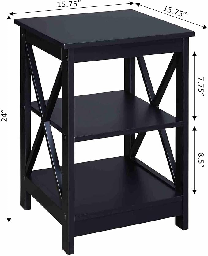 Convenience Concepts Oxford End Table 15.75" - Modern Living Room Table with Storage Shelves, Transitional Nightstand Side Table for Home Decor and Display, Black