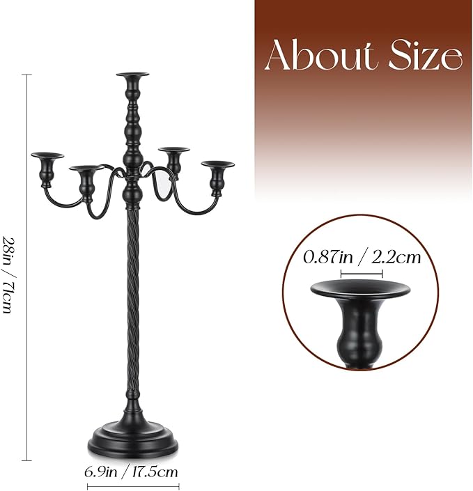 Black Candelabra Halloween Decorations: 28 Inches Floor Gothic Candle Holder 5 Arm Metal Candlestick Stand for Table Fireplace Victorian Decor Set of 2