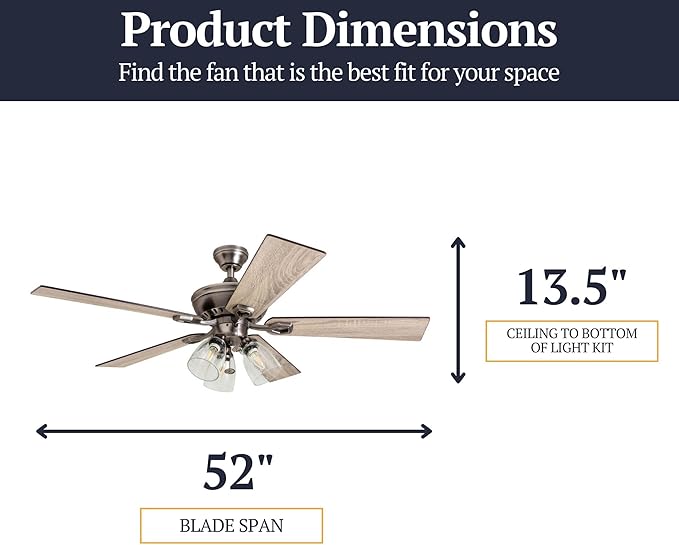 Prominence Home Glenmont, 52 Inch Farmhouse LED Ceiling Fan with Light, Pull Chain, Three Mounting Options, Dual Finish Blades, Reversible Motor - 50388-01 (Pewter)