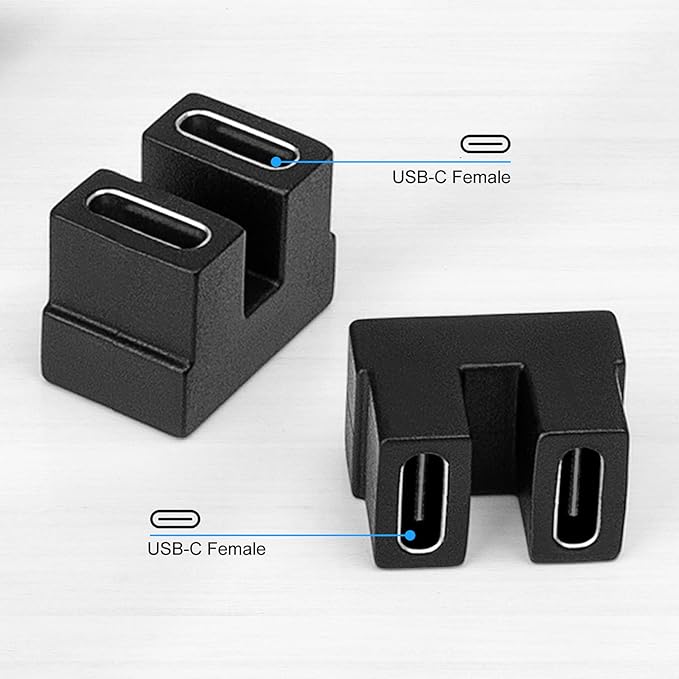 USB C 180 Degree Angled Adapter, U-Shaped USB-C 4.0 Female to Female Adapters, Type C 40Gbps Angled Data Transfer Connector Compatible for Samsung, MacBook and More