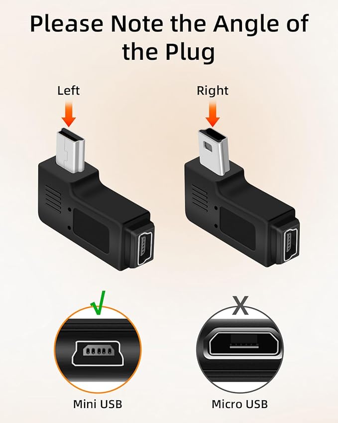 RIIEYOCA Mini USB 5 PIN Adapter,90 Degree Left and Right Angled Mini USB Male to Female Connector,Supports Charging and Data Transfer for Mobile Phones,Cameras,Laptops etc.(2Pack)