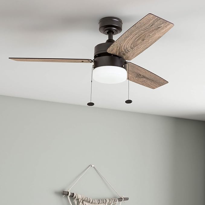 Prominence Home Reston, 42 Inch Modern Farmhouse LED Ceiling Fan with Light, Pull Chain, Dual Mounting Options, Dual Finish Blades, Reversible Motor - 51015-01 (Bronze)