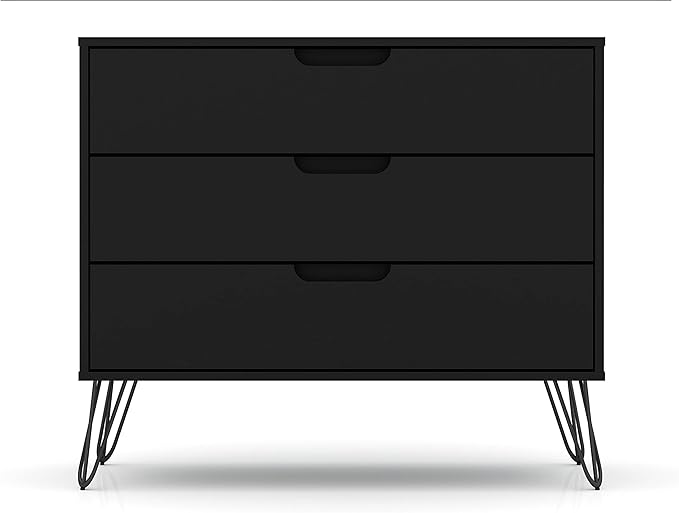 Manhattan Comfort Rockefeller 3 Drawer Dresser for Bedroom Storage, Closet, Living Room, Entryway, TV Stand for Screens up to 32 Inches, Anti-Tip Kit Included, Set of 2, Black