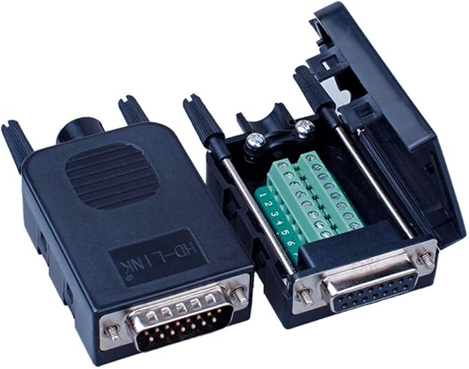 DB15 Solderless Serial to 15-pin Port Terminal Adapter Connector Breakout Board with Case Long Bolts Nuts (Male+Female)