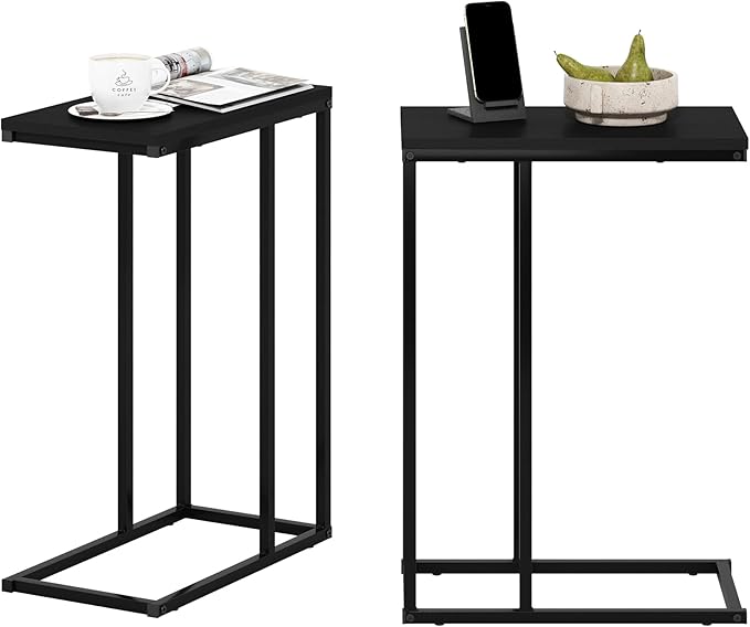 Furinno CAMNUS Side Table Set of 2, C-Shape Sofa End Table for Couch, Metal Frame Night Stand, Bedside Table, for Living Room, Bedroom, Americano