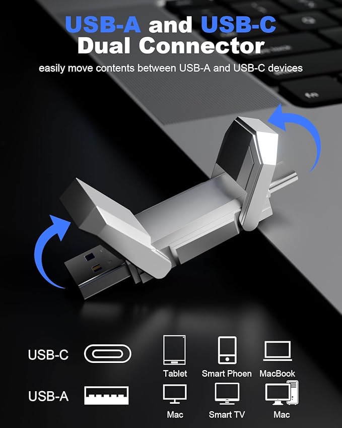 64GB External Portable SSD USB Solid State Drive, Up to 450MB/s USB 3.2 Gen 2 Solid State, Type C + USB A Dual Drive for Phone/Android Laptops/Windows/Mac, Silver