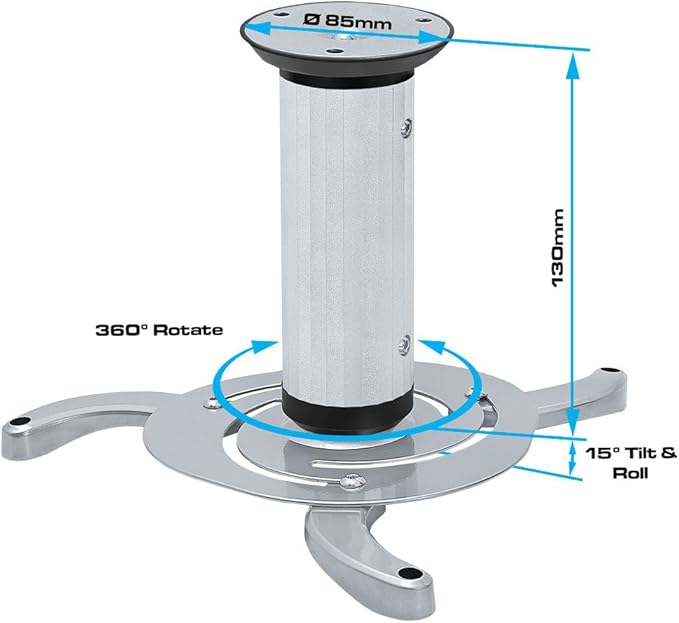 Cmple - Universal Adjustable Ceiling Projector Mount, 360 Degree Swivel Rotatable Projector Bracket - Max 22lbs (Silver)