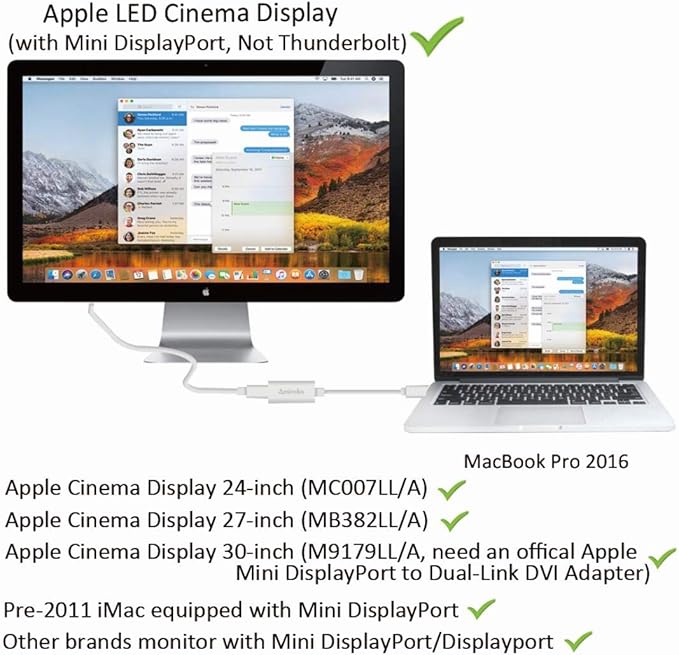 USB-C to Mini DisplayPort Adapter, USB 3.1 Type C (Thunderbolt 3) to Mini DP Adapter 4K Compatible with Lenovo T470, MacBook Pro to LED Cinema Display/Dell Monitor, etc - Silver