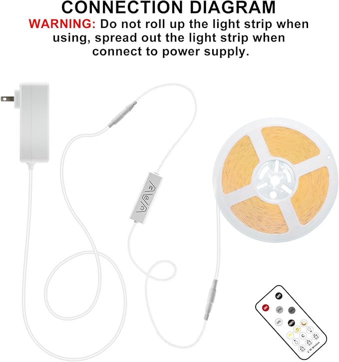 16.4ft COB Led Strip Light with Remote, 6500K Dimmable Bright Daylight White Led COB Strip Light, White Continuous Led Strip Light for Mirror, Stair, Cabinet, Room