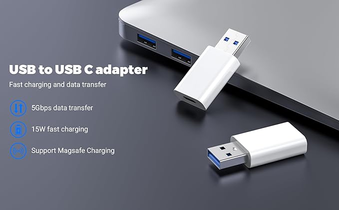 USB to USB C Adapter 2 Pack, USB-C Female to USB Male Adapter,OTG Charger Converter Compatible for Apple Watch Ultra iWatch/iPhone/Pro Max Plus/Airpods/iPad 9 10 Air 5 Mini 6/Car/Samsung