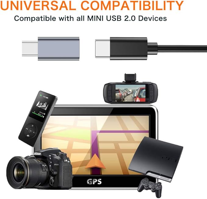 USB C to Mini USB 2.0 Adapter, (2-Pack)Type C Female to Mini USB 2.0 Male Convert Connector Support Charge & Data Sync Compatible GoPro Hero 3+, MP3 Players, Dash Cam, Digital Camera, GPS Receiver etc