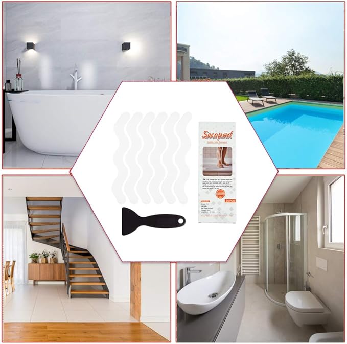USA Patented Anti Slip Shower Stickers 24 PCS Safety Bathtub Strips Adhesive Decals with Premium Scraper for Bath Tub Shower Stairs Ladders Boats (White)