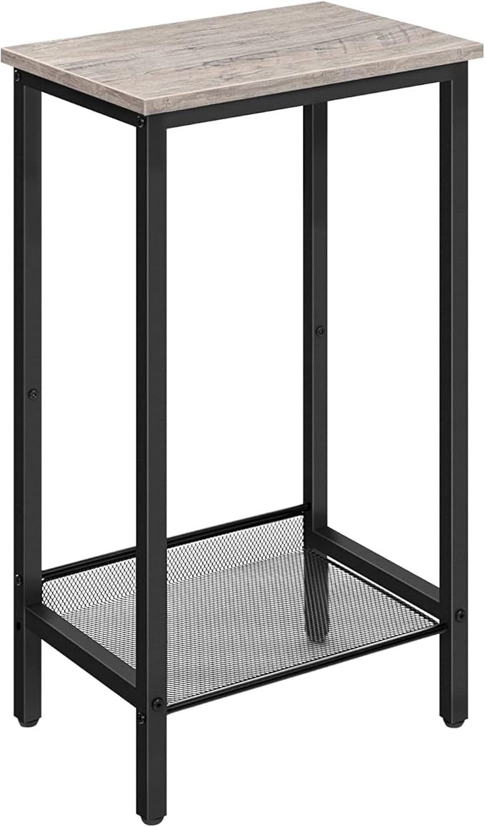HOOBRO Tall Side Table, Industrial End Telephone Table with Adjustable Mesh Shelves, for Living Room, Bedroom, Entryway, Office, Greige BG03DH01