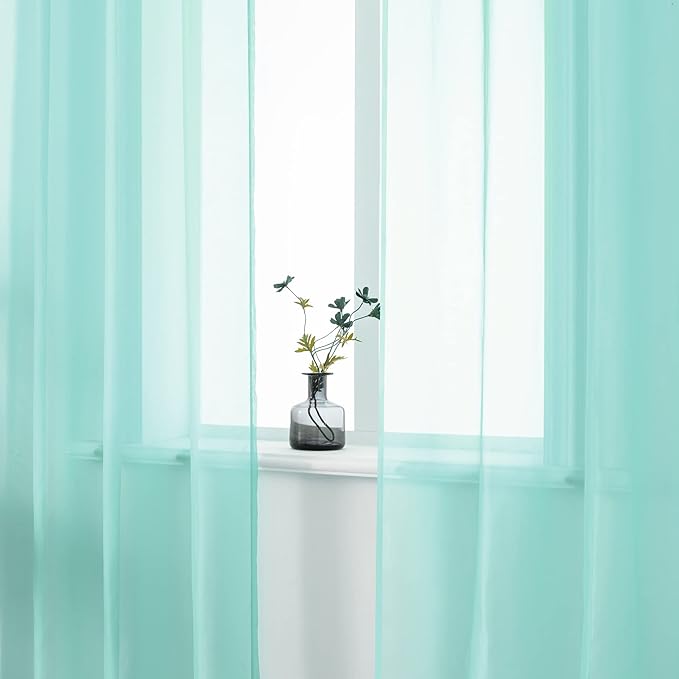 DUALIFE Aqua Voile Sheer Curtains Grommet,Look Semi Sheer Windows Panels,Elegant Solid Color Touch Soft Drapes, 52X54 Inch for Living Room Bedroom,Set of 2 Panels
