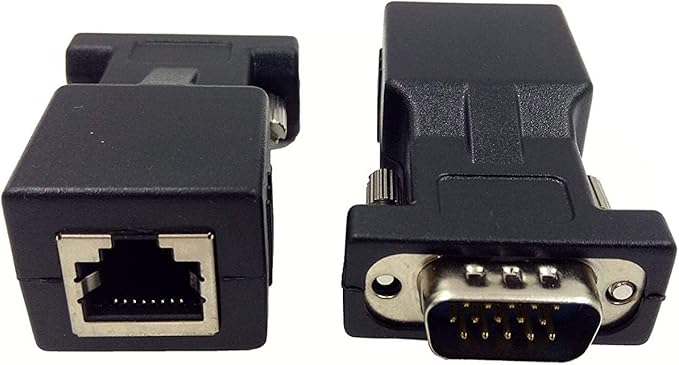 Halokny VGA Extender Over Ethernet Adapter, VGA 15 Pin Male to CAT5 CAT6 RJ45 Female Network Cable Extender Connector Adapter(2-Pack)