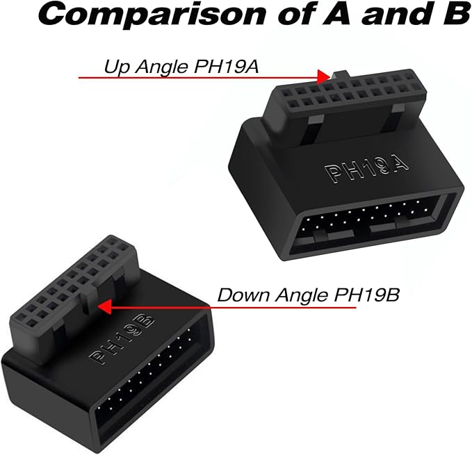 USB 19Pin/20Pin 90 Degree Male to Female L Turn Right Angle Extension Adapter(Up Angled)