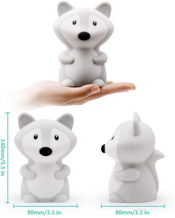 Animal Fox Kids Night Light, Cute Children's Room LED Bedside Rechargeable Child Lamp with Changeable RGB 9 Colors for Boy/Girl/Adult/Baby, Compatible with Touch-Control & Remote Control