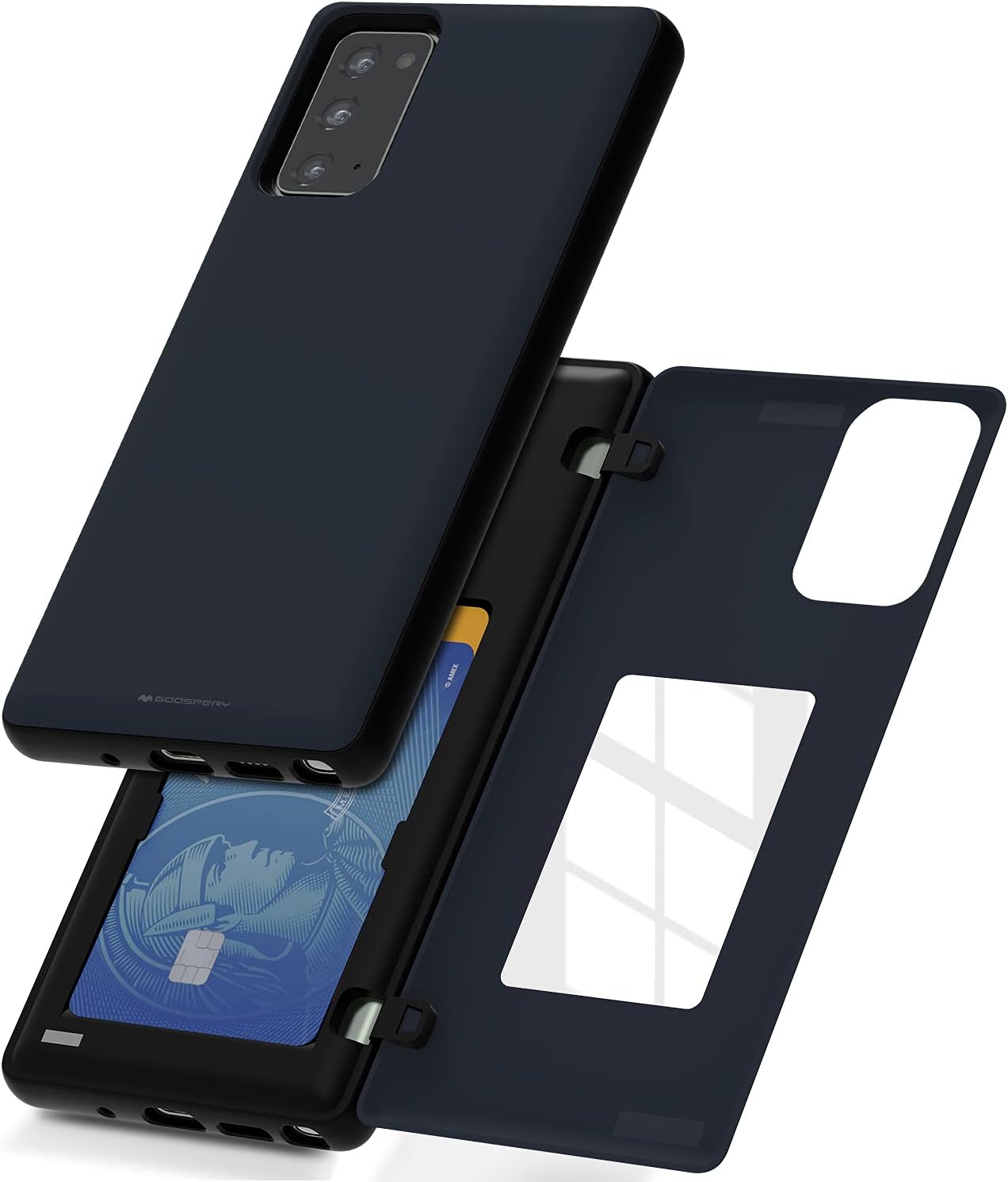 GOOSPERY Card Holder Wallet Case for Samsung Galaxy Note 20, Midnight Blue, Protective Dual Layer