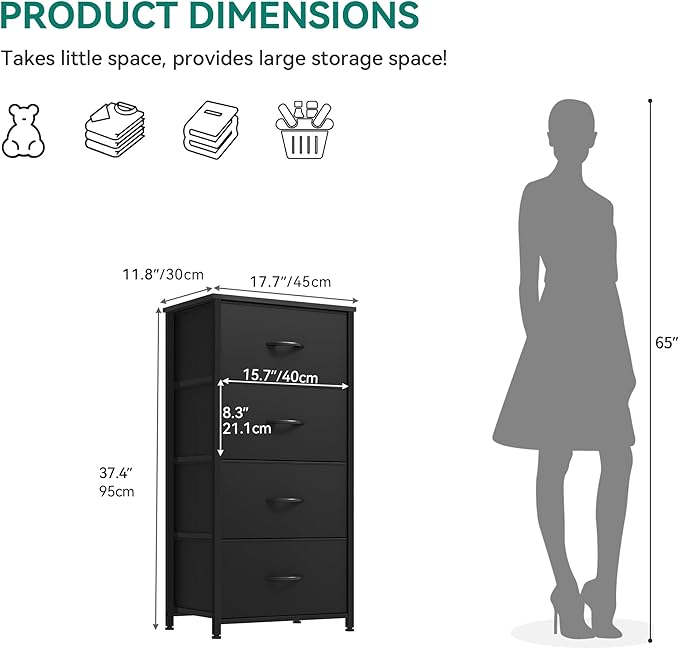 YITAHOME Storage Tower with 4 Drawers - Fabric Dresser, Organizer Unit for Bedroom, Living Room, Closets - Sturdy Steel Frame, Easy Pull Fabric Bins & Wooden Top