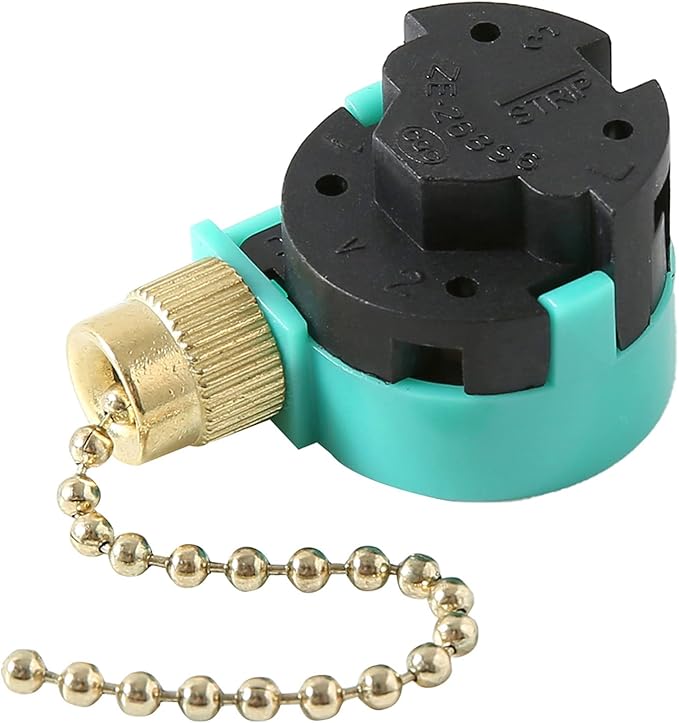 Ceiling Fan Replacement Parts Zing Ear ZE-268S6, Ceiling Fan Switch 3 Speed 4 Wire Pull Chain Cord Switch Speed Control Compatible with Hunter Ceiling Fans Wall Lamps (Brass Pull Chain)