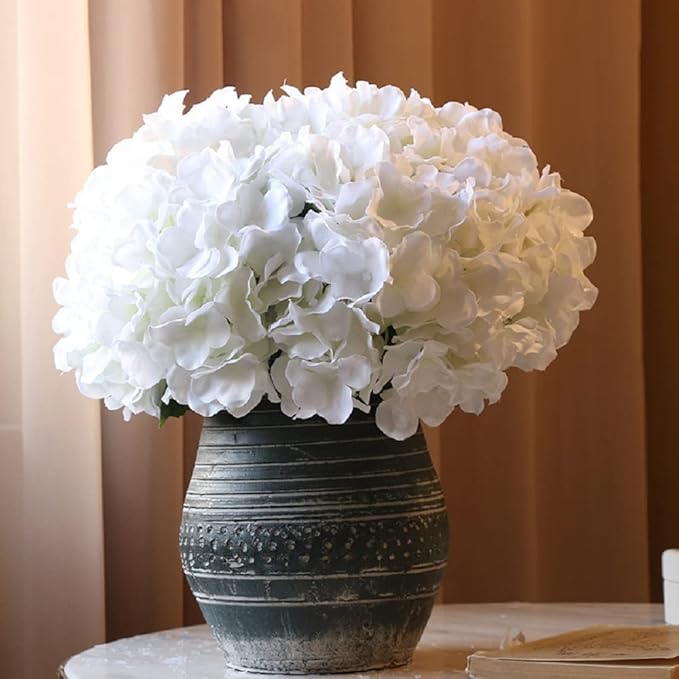 Artificial Flowers Silk Hydrangea Heads with Stems Fake Flowers for Wedding Home Party Shop Baby Shower Decor (White)