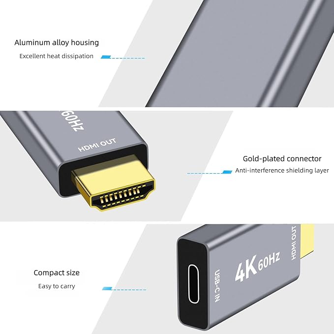 USB C Female to HDMI Male Adapter with 3.3FT USB Video Cable, 4K@60Hz Uni-Directional USB Type C Source to HDMI 2.0 Display Converter Thunderbolt 3/4 to HDMI for i-/Phone 17, MacBok, Galaxy - 1 Pack