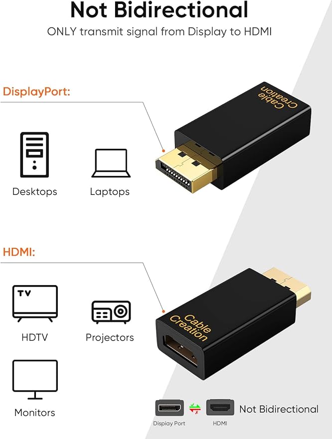 CableCreation Active DisplayPort to HDMI Adapter 10 Pack, 1080P Gold Plated DP to HDMI Adapter (Male to Female) 1.3V, Uni-Directional Display Port to HDMI Adapter