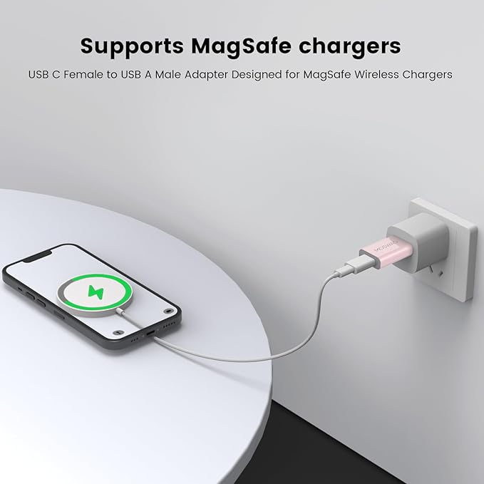MOSWAG USB C Female to USB Male Adapter, USB C to USB Adapter Compatible with Apple MagSafe Charger, Watch Series Ultra/8/7/se, iMac, MacBook Pro, MacBook, Laptops, PC, Computers and More