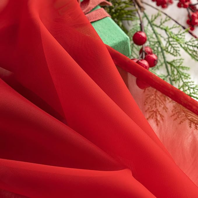 MIULEE Christmas Sheer Window Scarf Valance Extra Long Topper Elegant Swag Curtains Luxury Draping Fabric for Wedding Arch Party Ceremony Canopy Bed Living Room, 37'' x 216'', 1 Panel Red