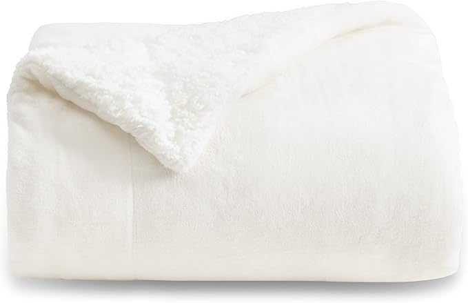 Bedsure GentleSoft Sherpa Fleece Throw Blanket Twin Size for Couch - Thick and Warm Throw for Women and Men, Soft Fuzzy Plush Twin Blanket for Winter, White, 60x80 Inches