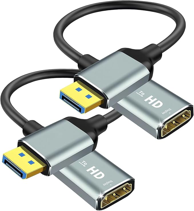 MaxRenard 4K DisplayPort to HDMI Adapter | DP1.2 to HDMI 4K 60Hz Audio-Video Sync | SR Anti-Break, Compatible with Dell HP, for HDTV/Monitor/Projector/PC (DP to HDMI Converter) 2Pcs