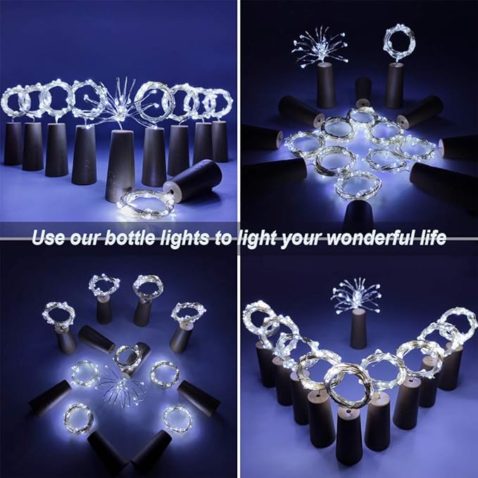 MUMUXI Wine Bottle Lights with Cork Switch [10 Pack] | Easy-to-Use 3.3ft 20 LED Bottle Lights | Universal Size Cork Lights for Wine Bottles Liquor Bottles Christmas Lights Indoor Outdoor, Cool White