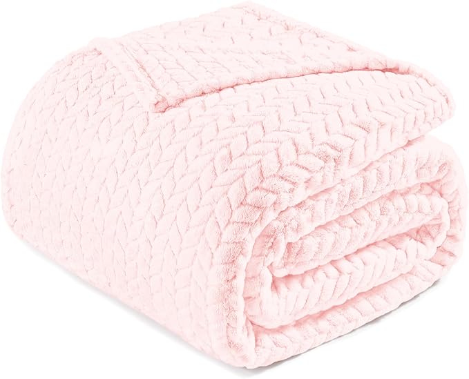 Exclusivo Mezcla Fleece King Size Blanket for Bed, 90x104 Inches Soft Cozy Jacquard Flannel Blankets, Lightweight Fuzzy Plush Warm for Winter, Light Pink