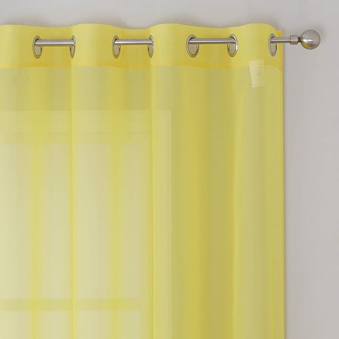 KEQIAOSUOCAI Vibrant Yellow Sheer Voile Window Treatment Grommet Top Curtain Panels for Bedroom and Living Room (54 x 63 inches Long, Set of 2)