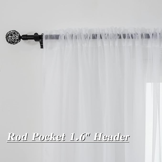 HUTO 2 Panels Small White Sheer Curtains 45 inches Long Rod Pocket Sheer Window Drapes Panels for Kitchen Bathroom