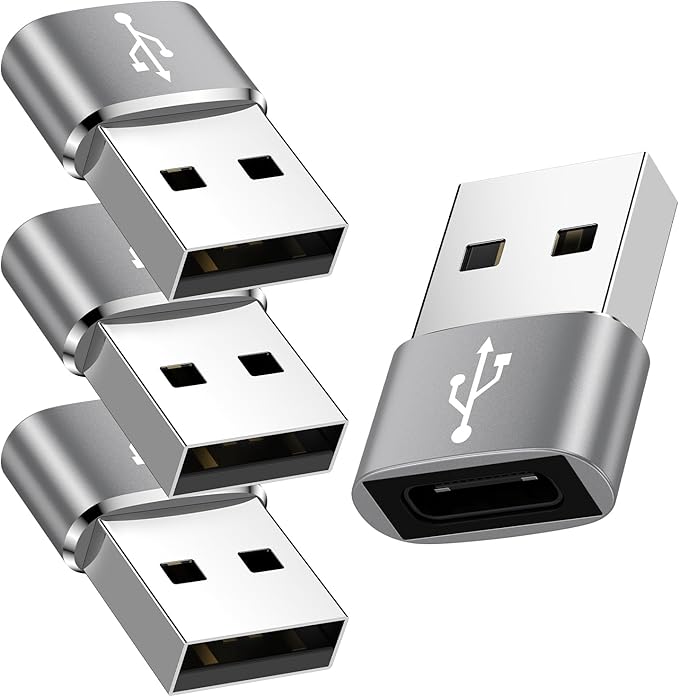 USB C to USB Male Adapter,4 Pack Type C Female to USB A Male Charging Cord Converter for iPhone 17e 17 16 15 14 13 12 Pro Max Samsung Galaxy S26 Ultra S25 S24 S23 S22 S21 S20 Plus Pixel 10a 10 9 Pro