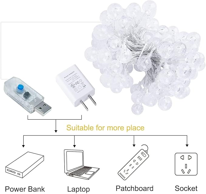Minetom Globe String Lights Plug in - 33 ft 100 LED USB Crystal Globe Fairy Lights with Remote and Timer, Waterproof for Bedroom Tent Porch Patio Party Garden Indoor, Warm White and Multicolor