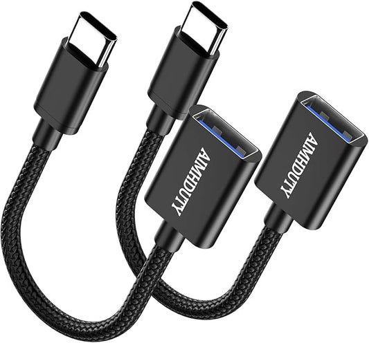 USB C to USB Adapter 2-Pack, USB C Male to USB Female OTG Cable, Nylon Braided, Aluminum Shells, Compatiable for iPhone 17, 16, 15 Series, MacBook Pro/Air, Galaxy S25/S24/S23 and More