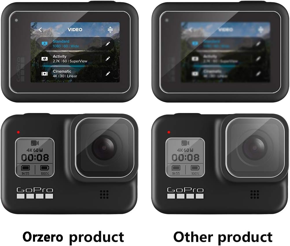 Orzero Tempered Glass Protector for GoPro Hero 8, 3Pcs Screen + 3Pcs Display Lens + 3Pcs Front Protectors