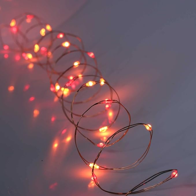 QBIS Battery Powered Fairy Lights - 40 LED, 6hr Timer, Red & Orange for Bedroom, Christmas & Halloween