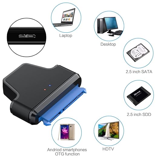NFHK 5Gbps Micro USB 3.0 to SATA 22Pin 7+15 Enclosure Adapter for 2.5" Hard Disk Drive SSD HDD Mass Storage Class
