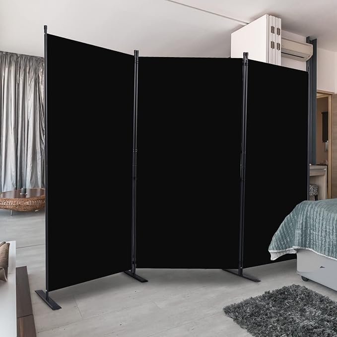 Room Divider, 3 Panel Folding Privacy Screens with Wider Support Feet, 6 Ft Portable Room Partition for Room Separator, 102" W X 71" H, Black