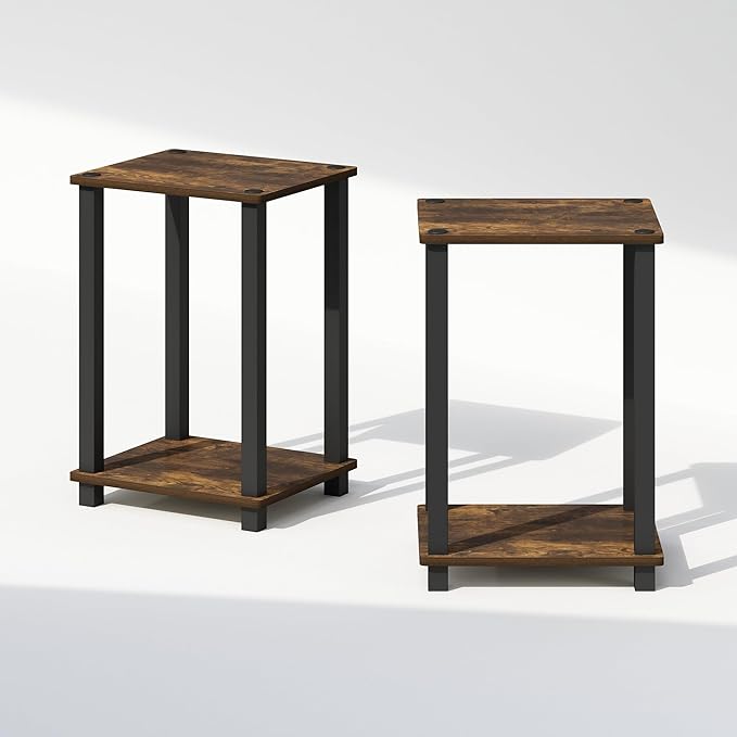 Furinno Simplistic Night Stand Set of 2, 2-Tier Small Nightstand with Open Shelf, Toolless Bedside Table, End Table, Side Table, for Bedroom, Living Room, Amber Pine